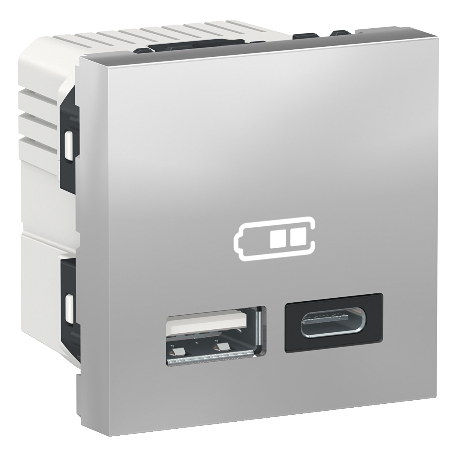Подвійна USB розетка A+C, алюміній, Unica New