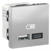 Двойная USB розетка A+C, алюминий, Unica New img