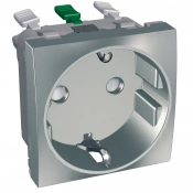 Розетка силовая 2P+E Altira, 16A 250V ~ (AC), со шторками, с заземлением, серебристый металик img