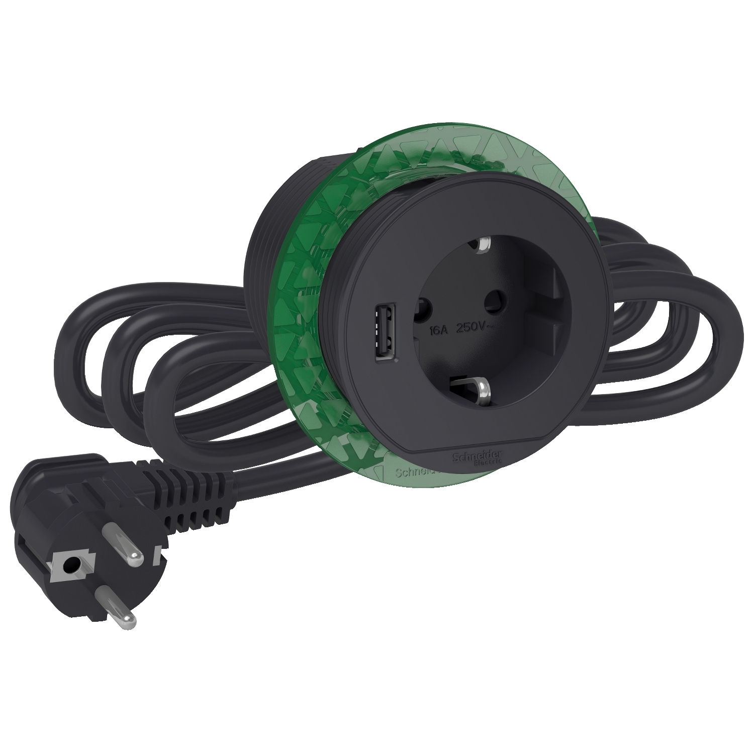 Блок розеток (2К+З)+USB тип А, антрацит, Unica System+