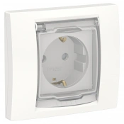 Розетка с з/к, шторками, прозрачной крышкой, IP44, белая, Unica New img