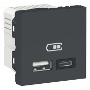 Двойная USB розетка A+C, антрацит, Unica New img