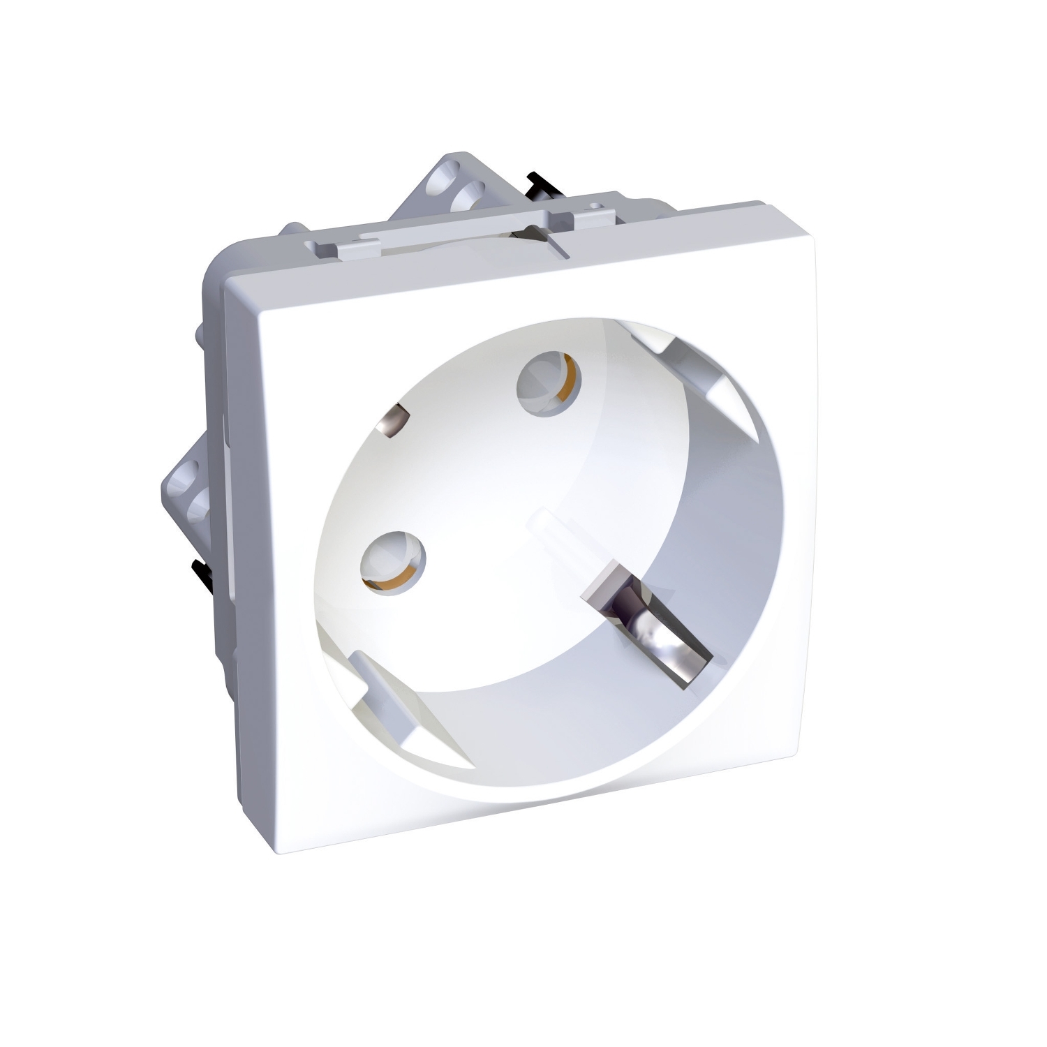 Розетка силова 45° 2P + E Altira, 16A 250V ~ (AC), зі шторками, із заземленням, біла